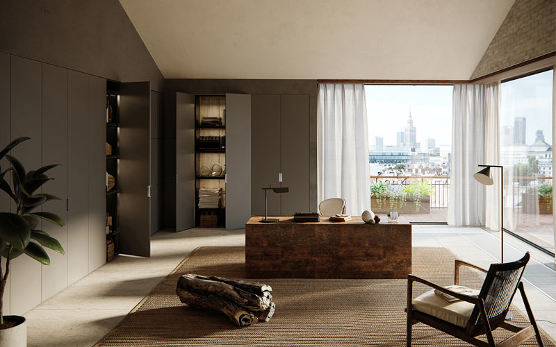 studio con armadi a muro skema ferrero legno